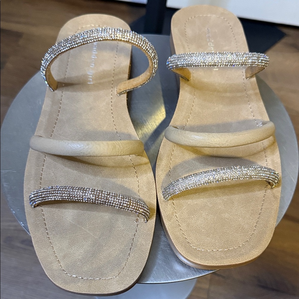 Madden Girl Tan Sandals with Rhinestone Straps - Picture 2 of 13